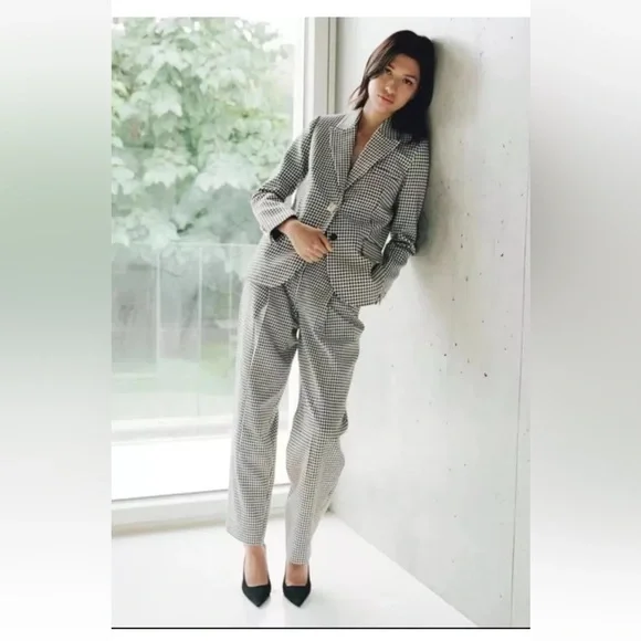 NWOT SELF-PORTRAIT HOUNDSTOOTH Cotton Jacket, US 4 - Picture 1 of 15